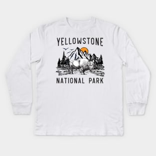 Vintage Yellowstone National Park Wyoming Mountains Bison Kids Long Sleeve T-Shirt